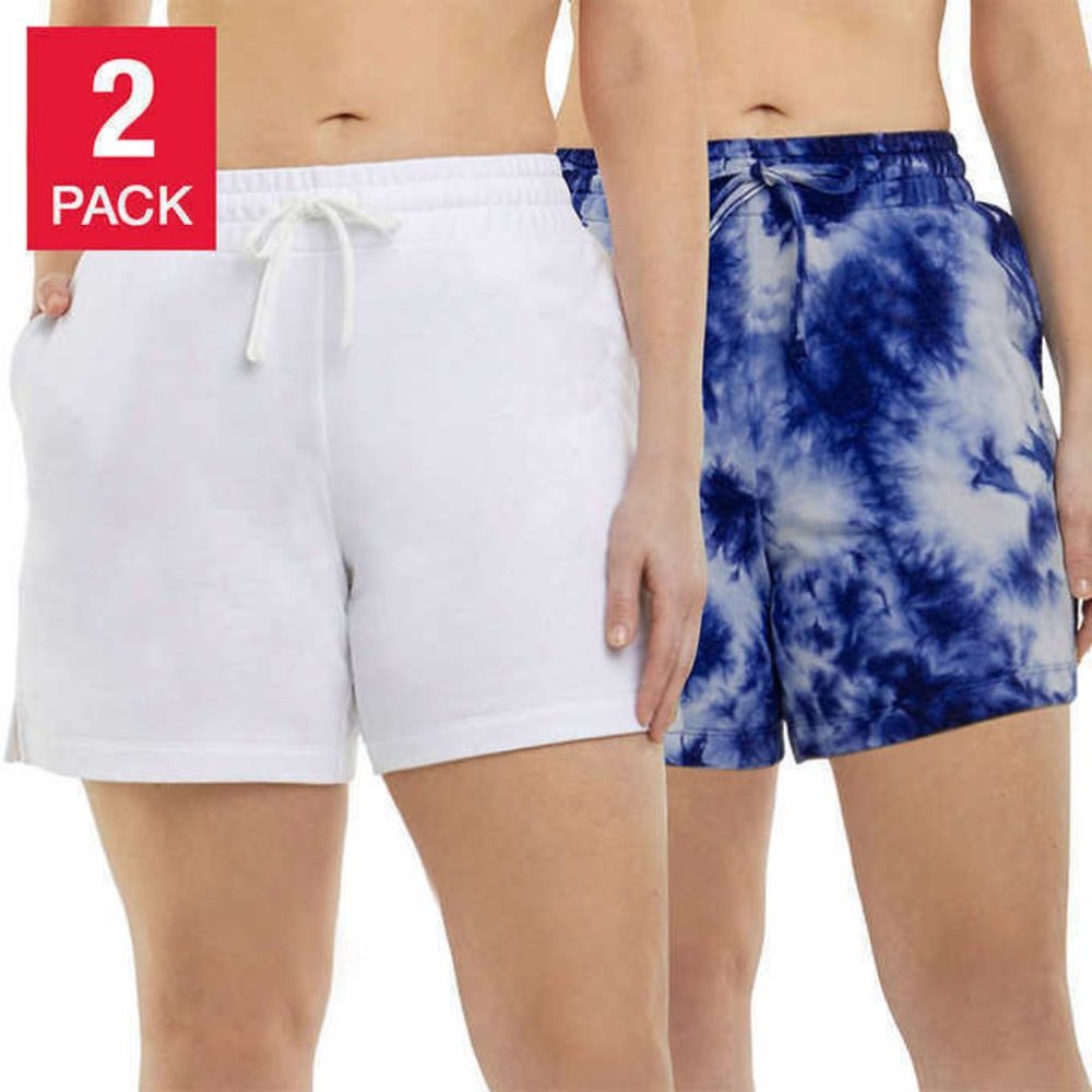Danskin Ladies' Soft Active Short, 2-pack, White/Neptune Blue